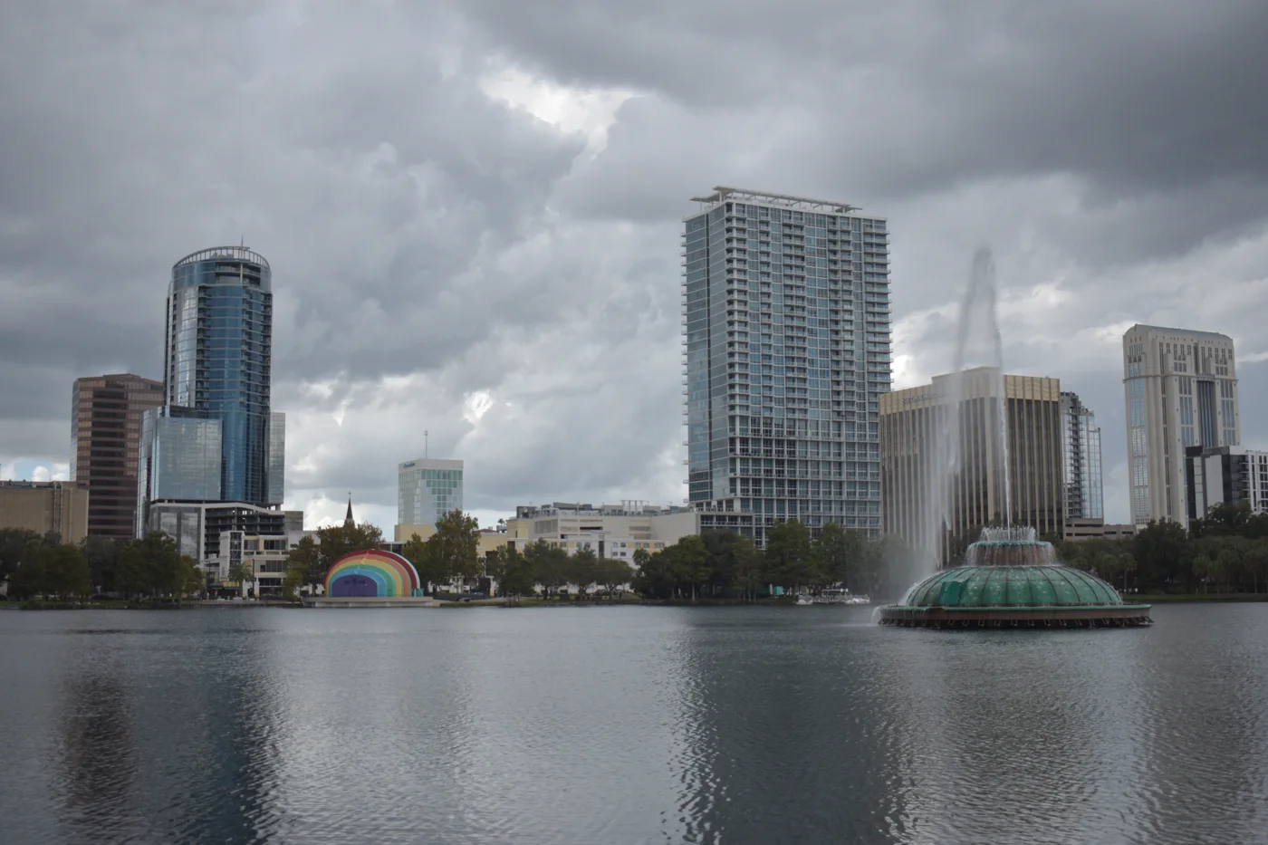 Lake Eola fountain and downtown Orlando skyline